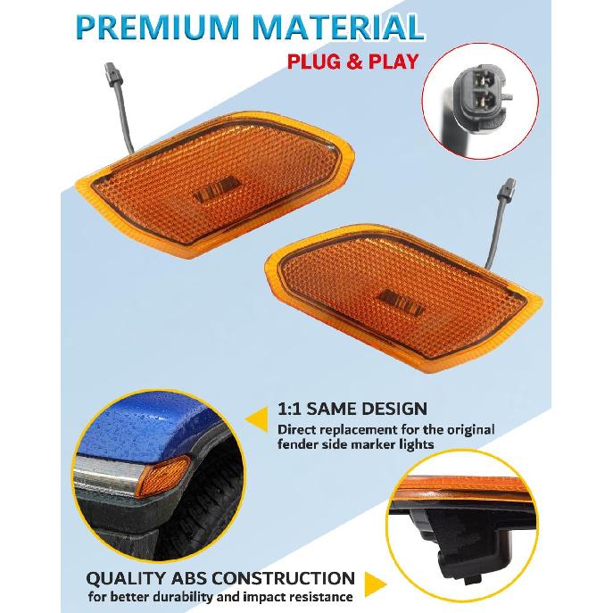 LED Side Marker Lights Compatible with 2018-2025 Jeep Wrangler JL Gladiator JT Front Fender Flares Turn Signal Lamp Corner Indicator Light (Amber