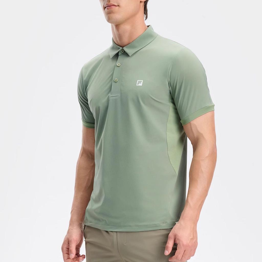 Fila Athletics A.P. Solid Color Casual Woven Breathable Short Sleeve Polo Shirt Men Polo Shirts Wave-Gray-Green A11M431129F-KK