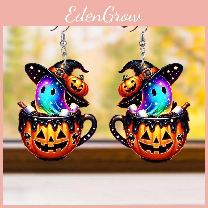 Themed Colorful Halloween Cartoon Ghost Pumpkin Pattern Women Acrylic Earrings