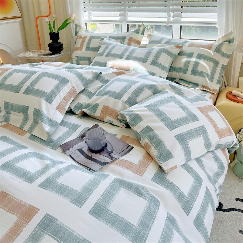 Set de pat din bumbac din patru piese, set din trei piese de husă de pilota de dormitor din bumbac pur și cearșaf de pat