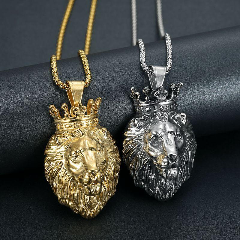 Men's Hip Hop Lion Pendant Necklace Stainless Steel Gold Black Cuban Chain Punk Men Fashion accessories