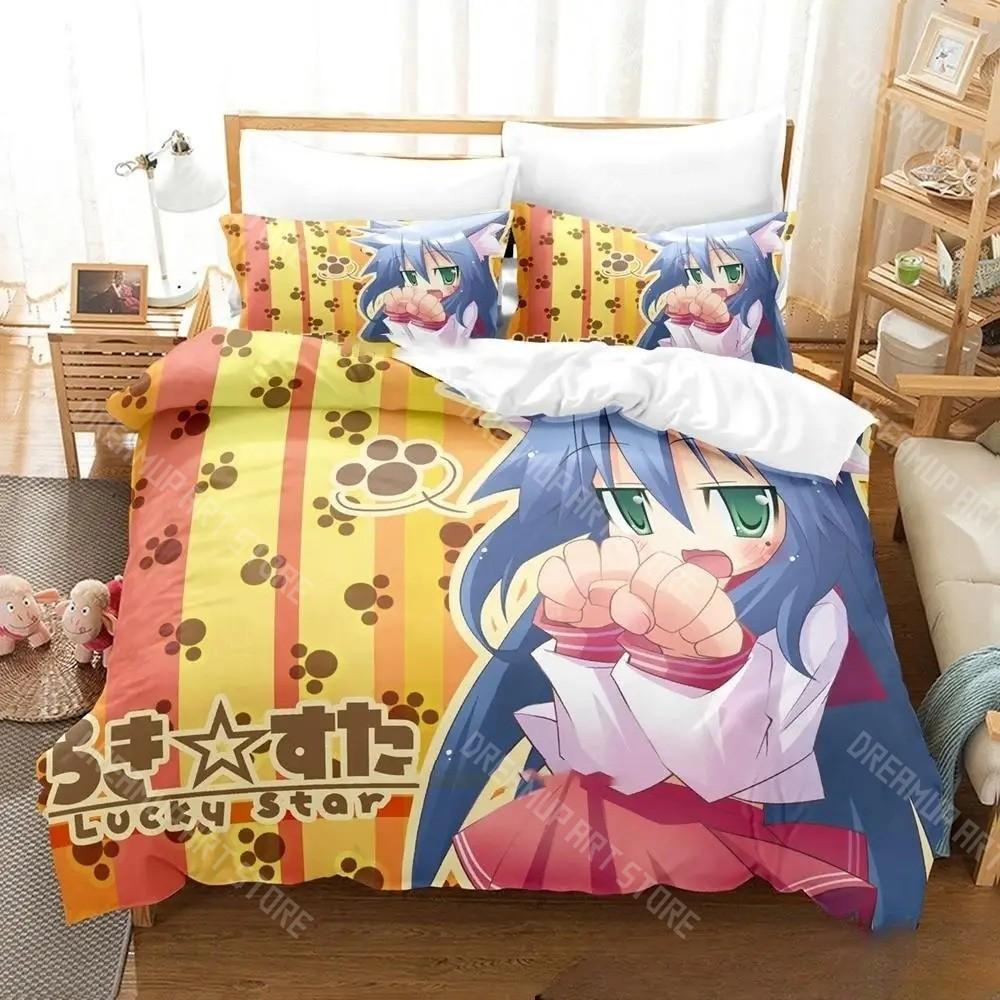 3D Printed Lucky Star Konata Izumi Bedding Set for Boys Girls Duvet Cover Pillowcase Twin Queen King Full Single Double Sizes