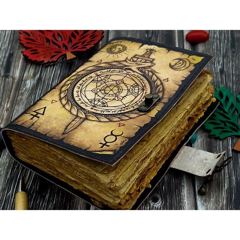 Leather Journal Alchemy Scroll Ouroboros Journal Circle of Transmutation Book For Men Women Traveling Sketchboo Blank Spell Book of Shadows