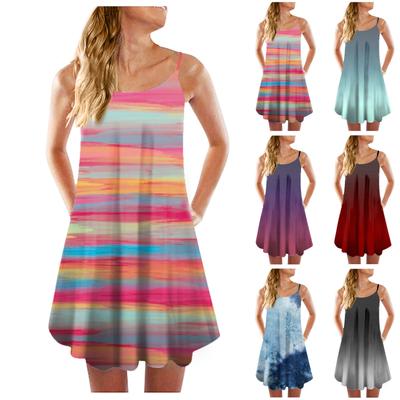Women's Fashion Summer Casual Vest Sleeveless Gradient Print Loose Tank Large Beach Dress