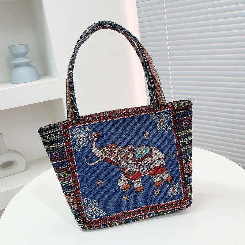 The Elephant Embroidery Double-sided Hand Shoulder Bag Is Versatile with Jacquard Patterns