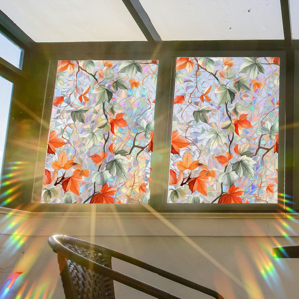 Xc3047 Fresh And Retro Flower Vine Maple Leaf Sunshine Colorful Static Glass Sticker Double-Sided Visual Decoration