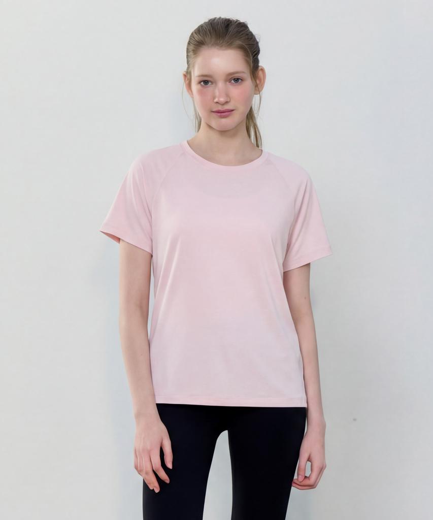 BASIC HOUSE Women'S Cool Breeze Raglan Round Short Sleeve T-Shirt Pink Lzts3223 (Type B)