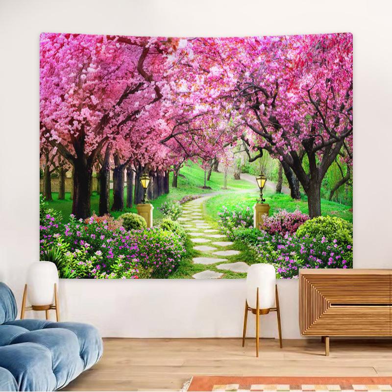 Pastoral Rose Flower Tapestry Spring Tapestry Background Cloth HD Hanging Cloth Tapestry Home Decor Home Decor with Install Fittings