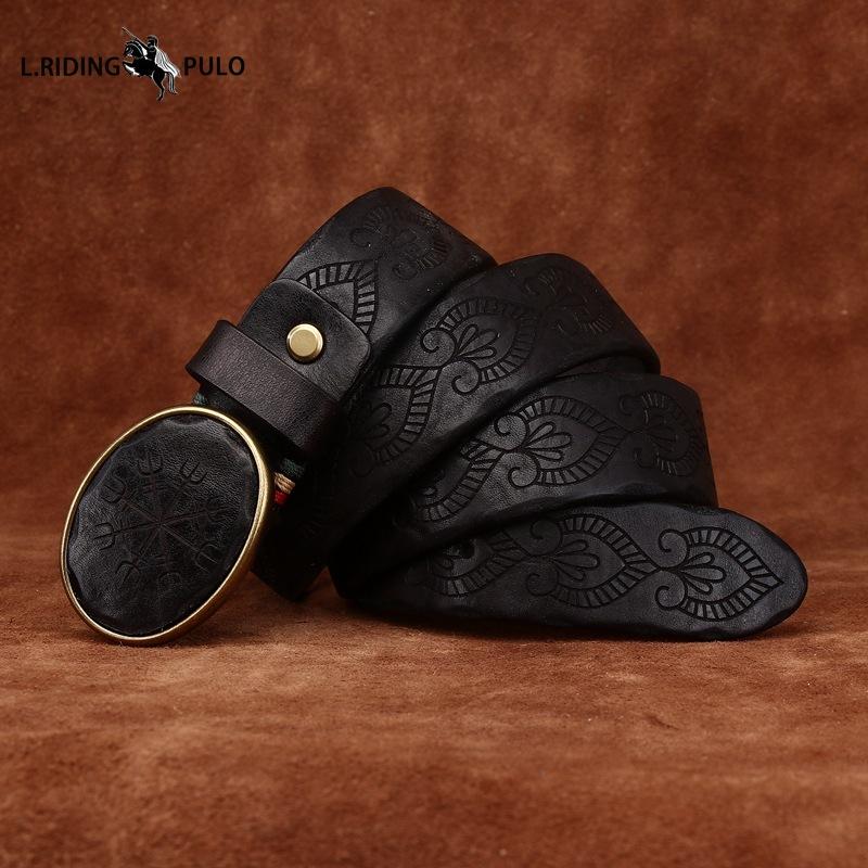 Retro Personality Trend Carved Pattern Smooth Buckle Belt Genuine Leather Leather Belt