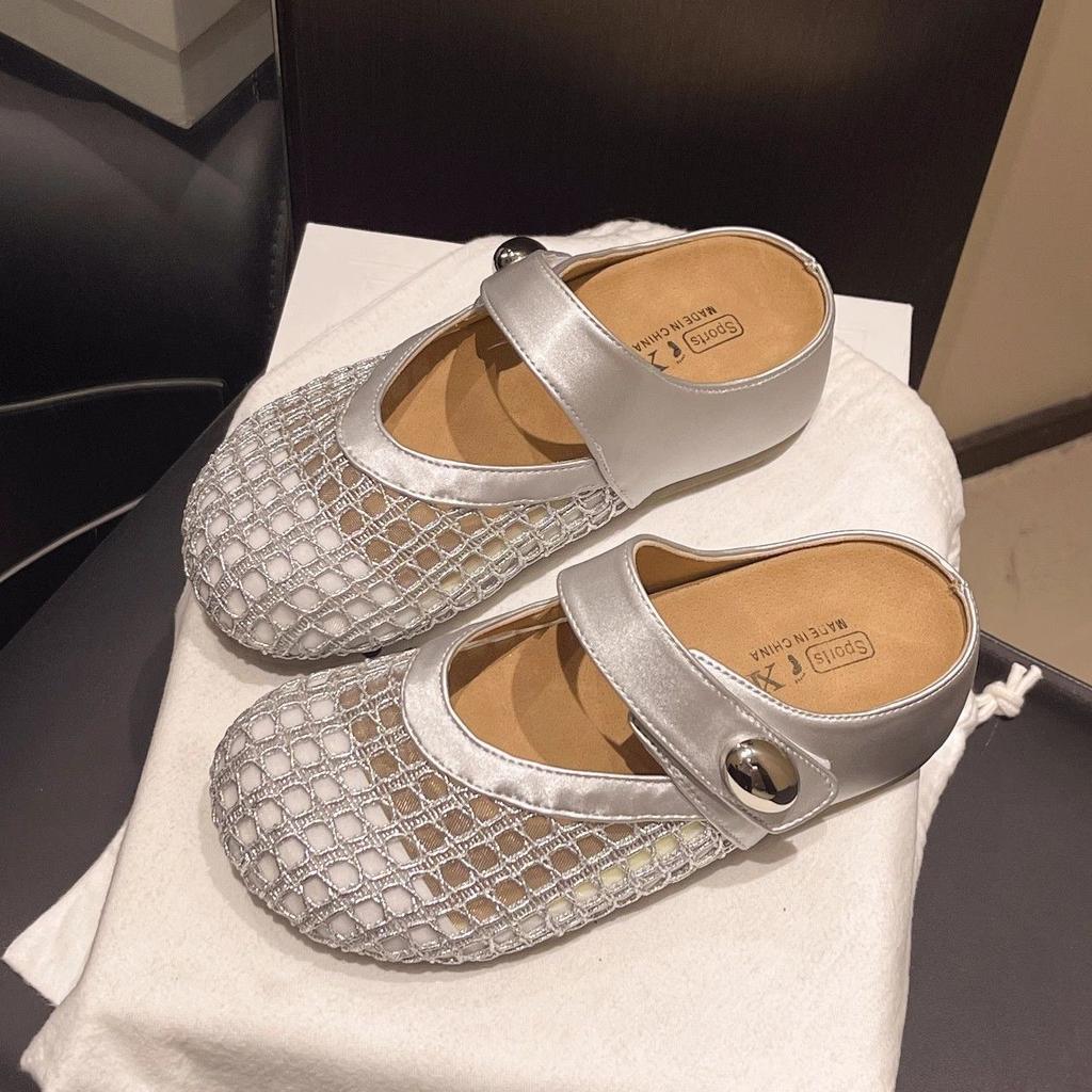Flat bottom hollow mesh breathable bag head fashion half slippers women's outer wear 2025 height increase new summer skirt