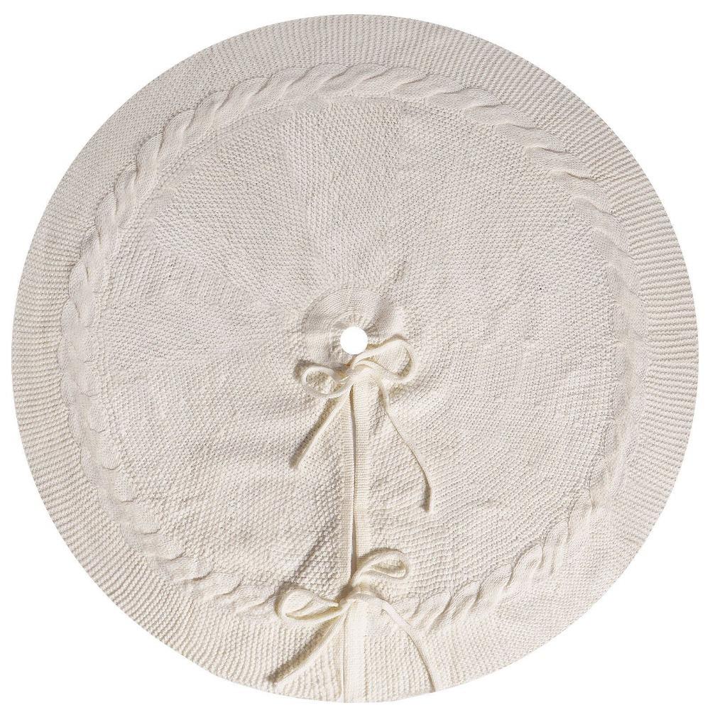 White/Red Knitted Christmas Tree Skirt Polyester Xmas Tree Foot Cover  Wedding