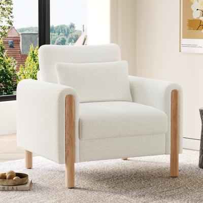 Modern Armchair with Thick Cushion, Comfortable Armchair with Soft Upholstery, Relax Chair for Living Room, Office or Bedroom, White.