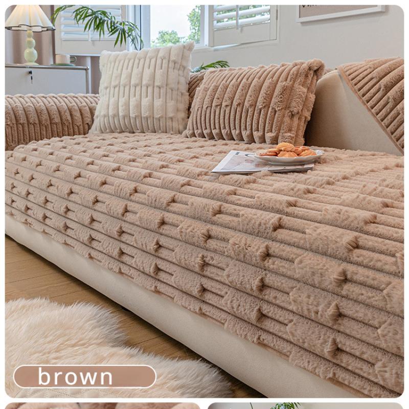 

Диванная подушка кремового цвета на осень-зиму, новые стили, утолщенный плюшевый чехол для дивана, зимний противоскользящий пыленепроницаемый, полностью упакованный диван-полотенца 110x240cm