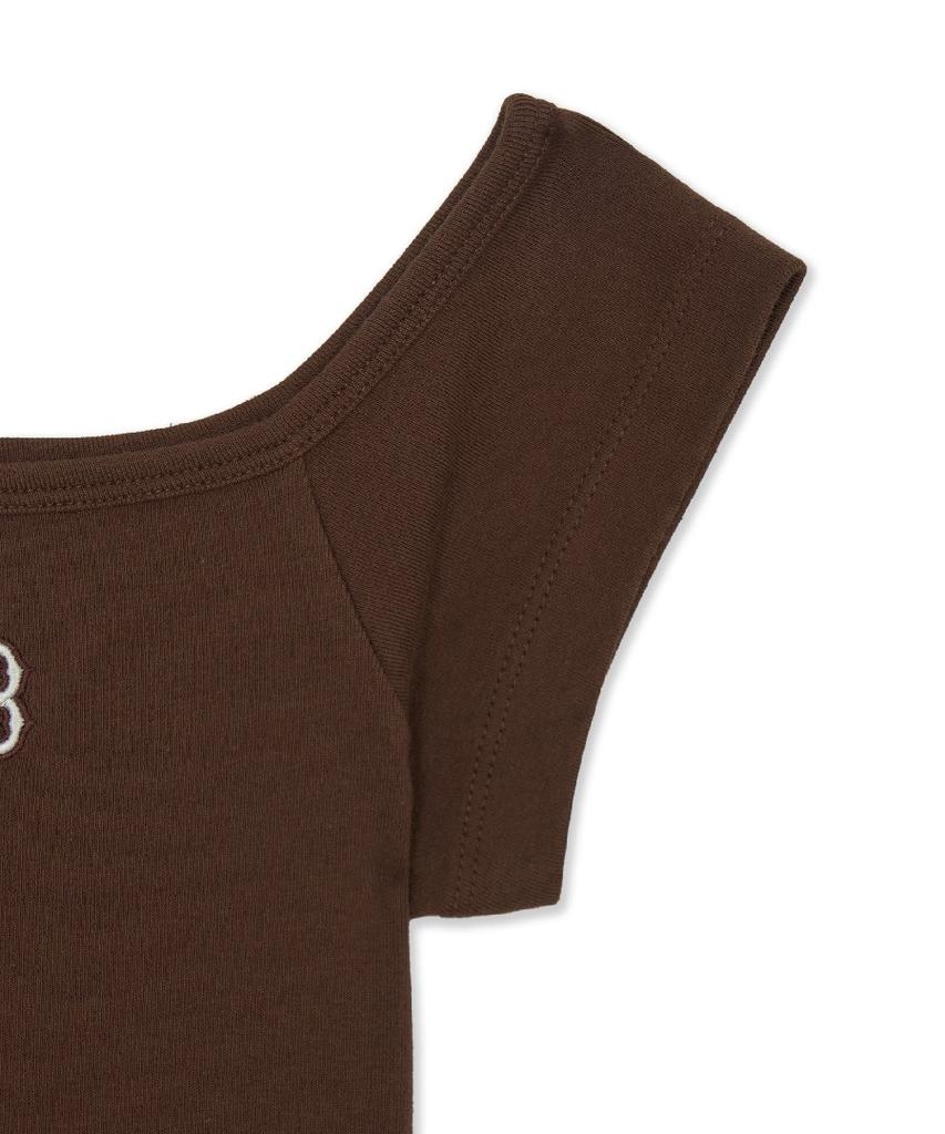 Emelbi Women'S Basic Off-Shoulder Shirred Ribbed Dress Bos (Neon Brown)