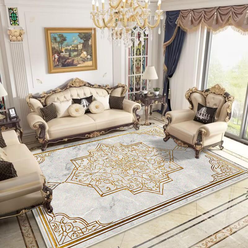 Retro European Carpets for Living Room Washable Carpet Home Bedroom Decoration Luxury Gold Large Rug 200x300 Non-slip Bath Mat