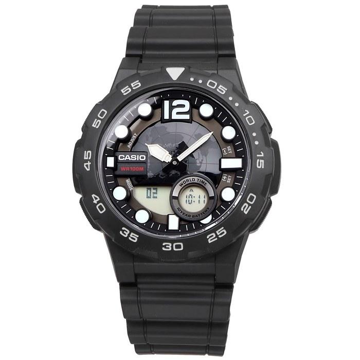 Casio Мужские аналогово-цифровые часы Casio с мировым временем AEQ-100W-1AV Черные