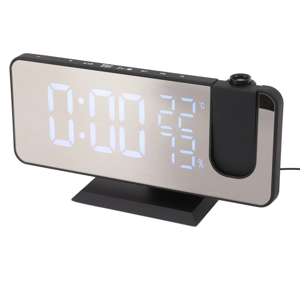 FM Radio LED Digital Smart Alarm Clock LED Digital Projection Alarm Clock for Bedroom Bedside Black