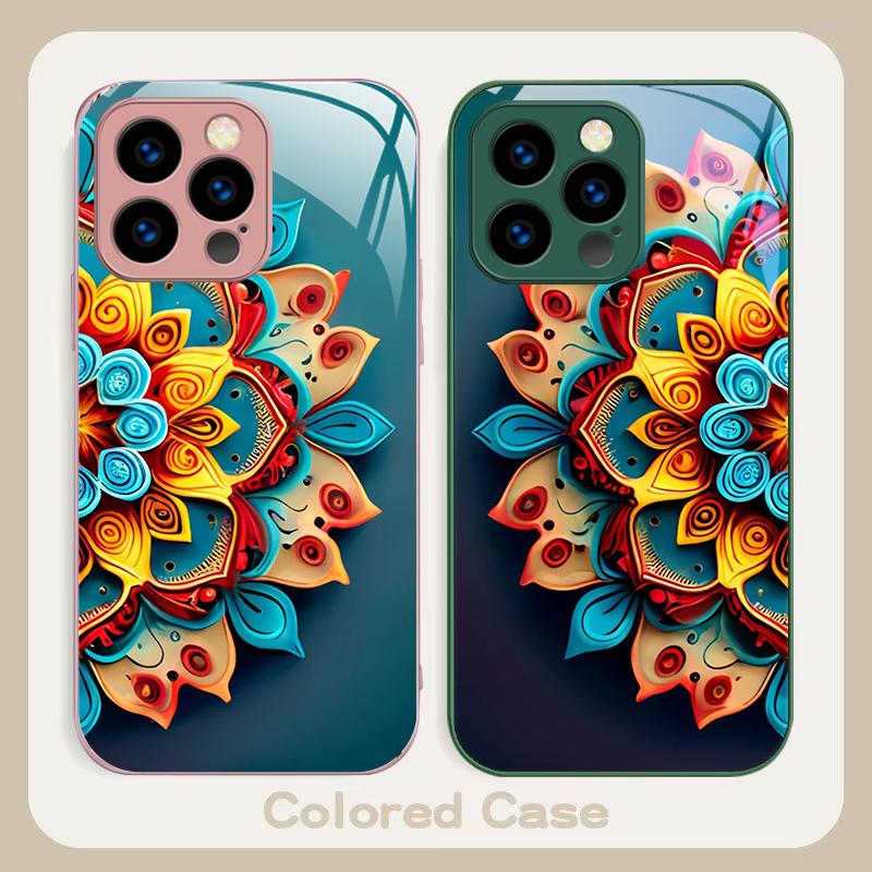 Abstract Flower Green For IPhone 16 Pro Max 15 P Lus 14 Pro 13 12 Mini 11 P Ro Max X XS 7 8 Plus 2022 Tempered Glass Phone Case