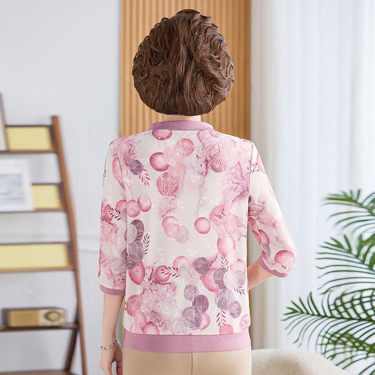 Comfortable Summer Printed Seven-Sleeve T-shirt for Middle-Aged & Elderly Women, Loose Plus Size