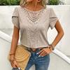 Women's Elegant Patchwork Lace Crew Neck Short Sleeve T-shirt, Casual Fashion Versatile Top For Summer, European American Style Crossborder Apparel