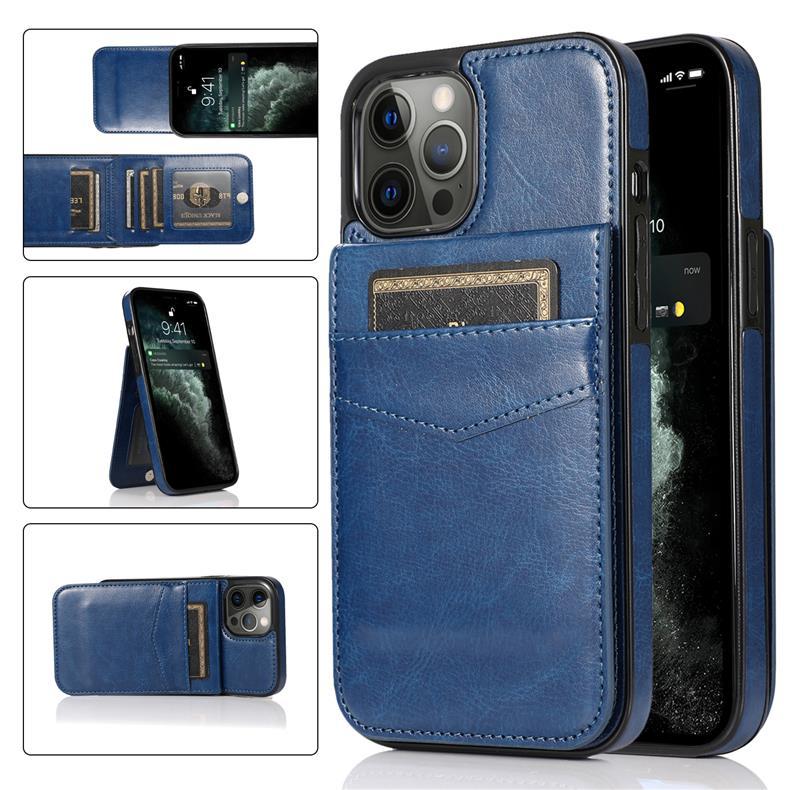 Suitable for iPhone 17 phone case, Apple 16E crazy horse pattern solid color card slot stand anti-drop phone protective case