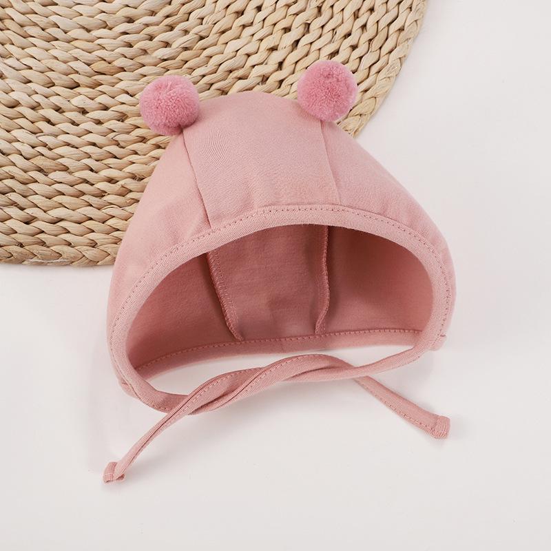 Unisex Newborn Pure Cotton Fontanelle Hat with Cute Double Pom-Poms – First Month Boneless Protection for Spring, Autumn, and Winter