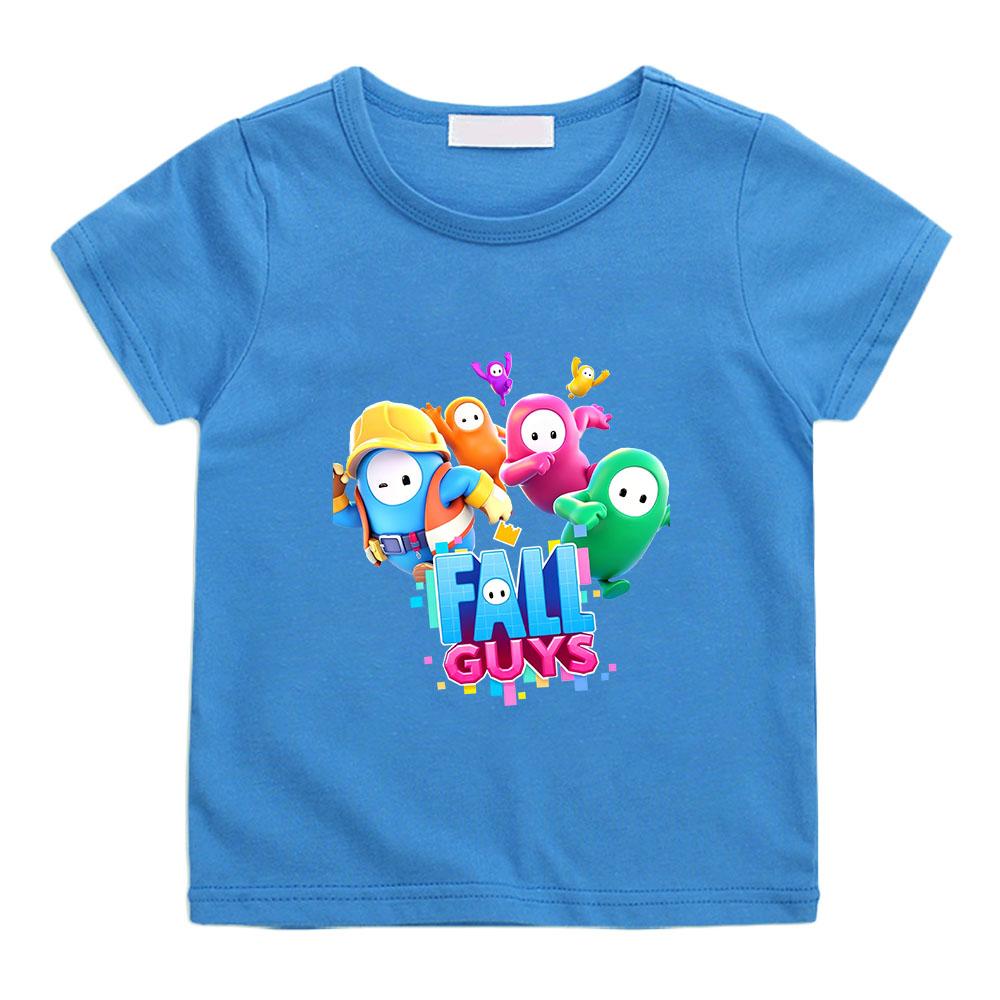 Camiseta Infantil Fall Guys 100% Algodón Camisetas Estampado Gráfico de Dibujos Animados Tops Casuales Niños Unisex Cuello Redondo Manga Corta Verano
