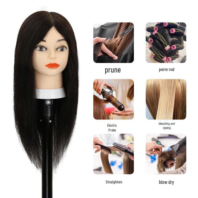 Real Hair Mannequin Head for Hairdressing: Perfect for Barber Apprentices, Perming, Dyeing, Cutting, Blowing, and Styling.