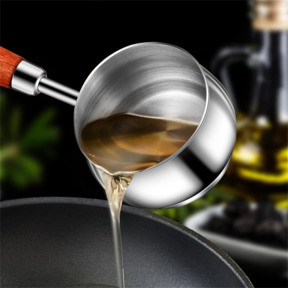 Stainless Steel Milk Pot  Oil Pan Small  Pot Saucepan Wood Handle Long Handle Pot Butter Handmade Jug Heated Coffee Cookware