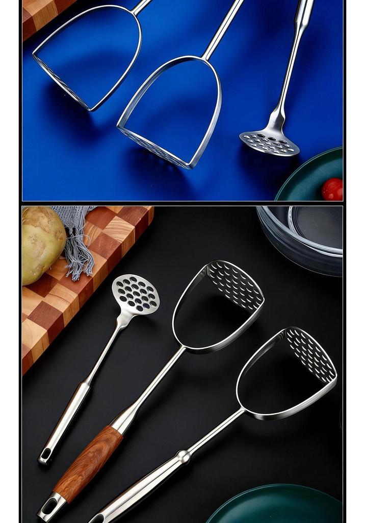 Liang Sheng Wooden Handle Stainless Steel Potato Masher & Pumpkin Squeezer
