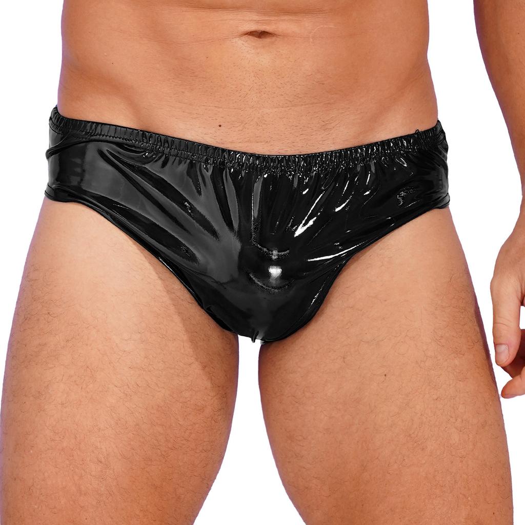 Mens Wet Look Patent Leather Briefs Underwear Elastic Waistband Performance Underpants for Club Dancing Stage Show