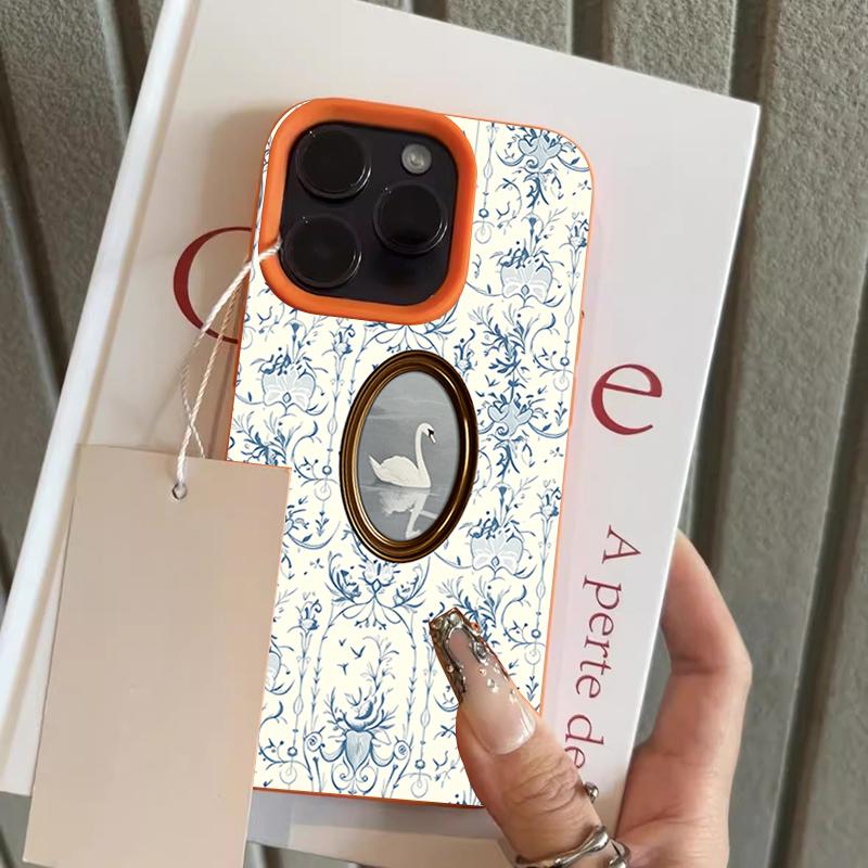 

Swan Flower Pattern Lychee Texture Silicone Phone Case For iPhone 17 Pro Max 14 Plus 11 12 13 14 15 16 Pro 17 Air Soft Cover iPhone 11