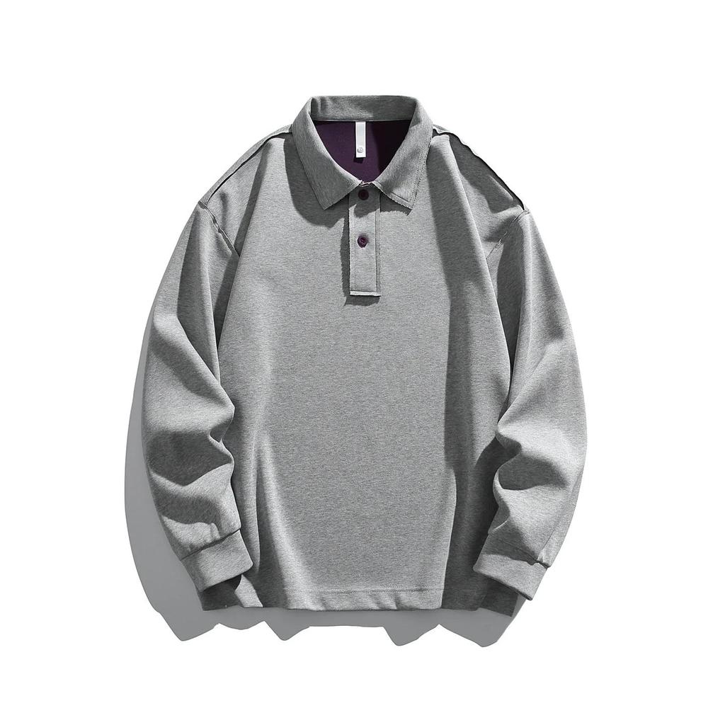 2026 Spring Men Loose Cotton Polo Shirt American Men Button Design Hoodies Man Turn-Down Collar Pullover Casual Unisex Uniform