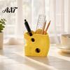 Unique Home Office Decor Cheese Shape Storage Box, Cute Yellow Plastic Organizer, 3D Printing Shaped Desktop Organizer Creative Ornament for Pens And