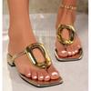 Women Slippers 2025 New Summer Beach Slippers Luxury Flats Sandals Flip Flops Metal Shoes Slides Women Zapatos De Mujer