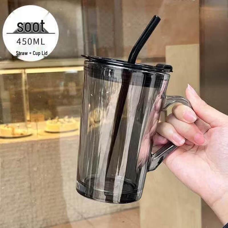 Qiwei Borosilicate Glass Cup with Handle & Straw