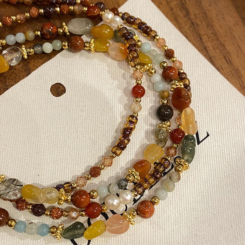 Nanhong Agathalsband Naturlig Turkos Nyckelbenskedja Dam Nisch Sötvattenspärla Nationell Stil Retro High-End Accessoarer