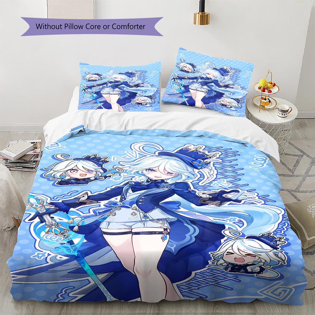 Genshin Pattern Bedding,Quilt Set Quilt Cover Pillowcase Home Birthday Gift (1 * duvet cover + 2 * pillowcase, without core)