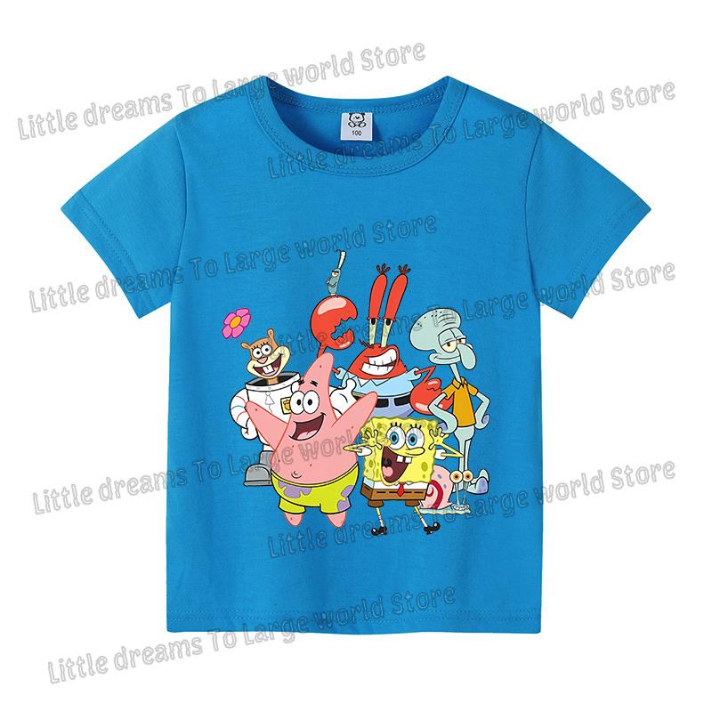 SpongeBobs Cartoon Tshirt for Children Cotton Soft Tee Boys Girls Tops Colorful Clothing Anime Printed Clothes Birthday Gift