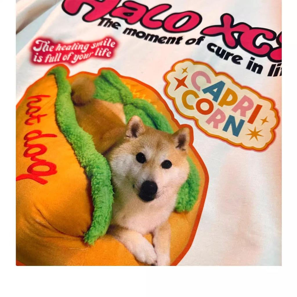 Unisex Retro Hot Dog Print Cotton T-Shirt - Plus Size, Trendy Loose Fit