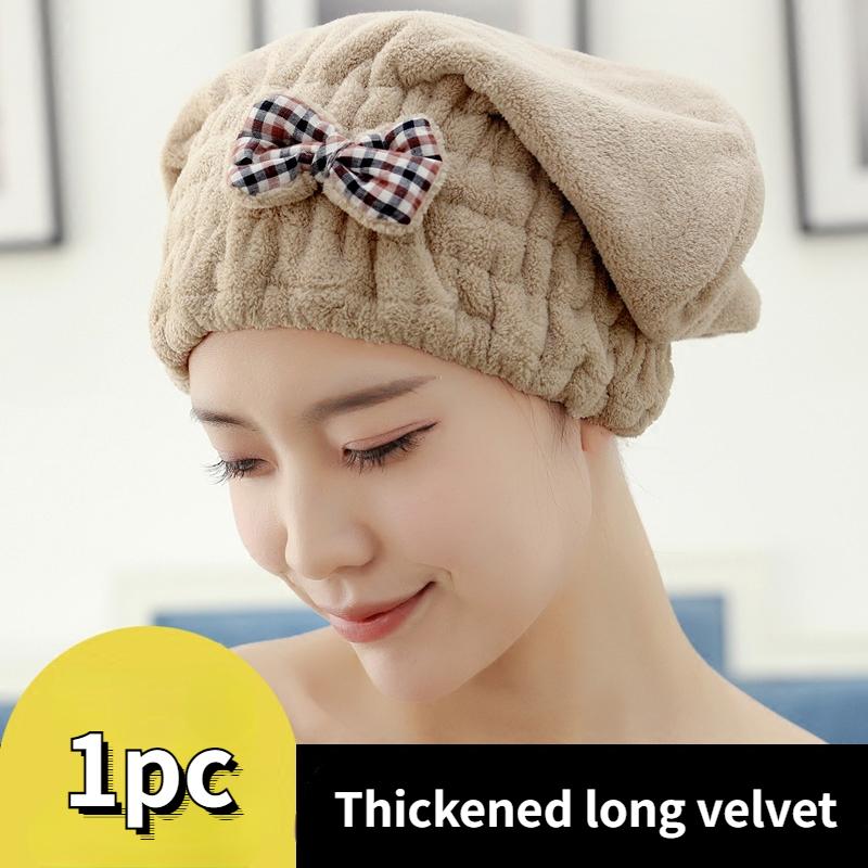 Bow Tie Solid Color Microfiber Dry Hair Cap Shower Cap Super Absorbent Thickened Shower Cap Dry Hair Towel Soft and Comfortable