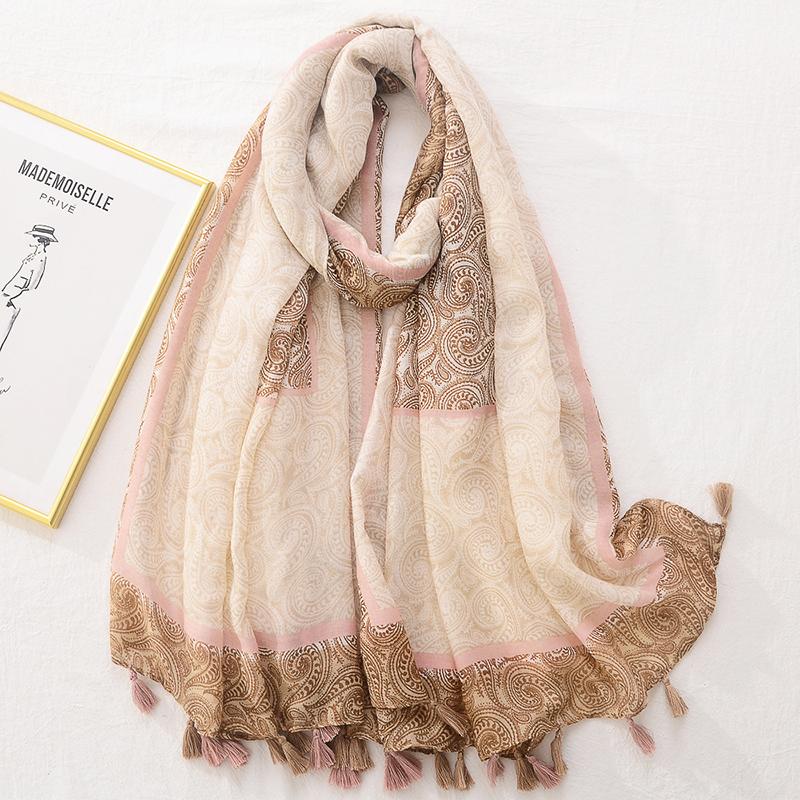 Summer Elegant Women Silk Scarf Beach Wrap Shawls Sweet Tassel Print Mujer Lady Sunscreen Bandana Hijab Bohemian Scarve Pareo