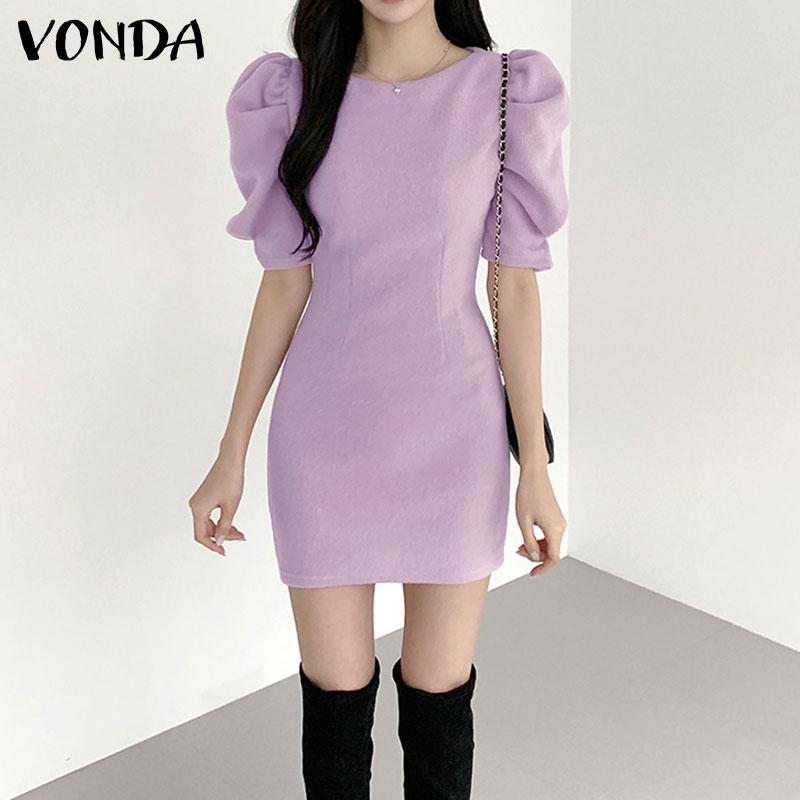 

VONDA женское летнее прямое однотонное свободное платье с круглым вырезом и короткими рукавами