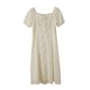 Large Size Women's French Gentle Embroidered Dress Summer New Waist Bubble Sleeve Long Dress 222249