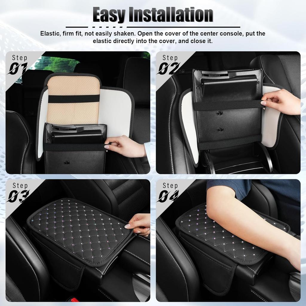 SINGARO Bling Center Console Arm Rest Cover For Car, Middle Console Armrest Storage Box Cover, Interior Bling Car Accessories For Women And Man Gifts