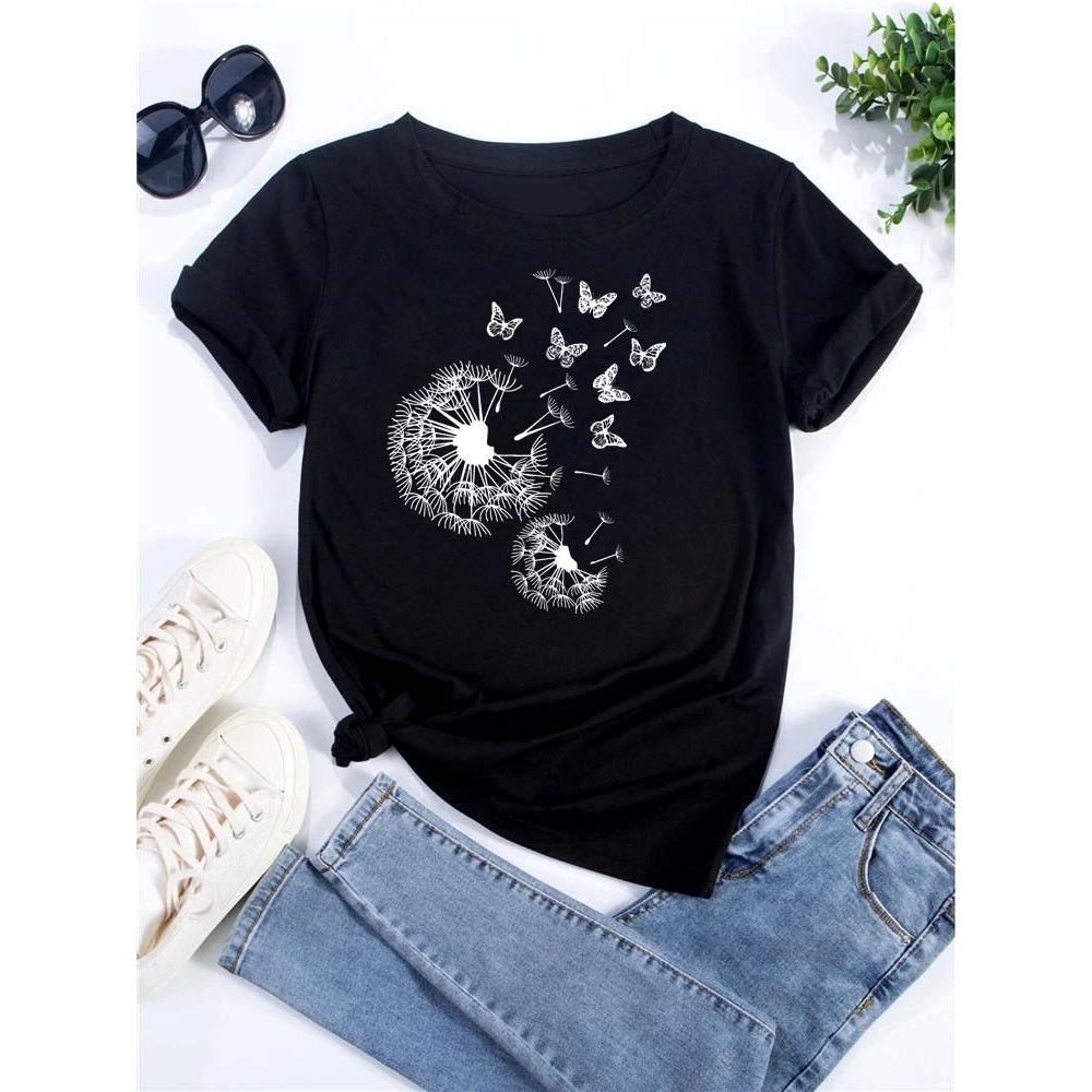 

Dandelion graphic printing T-shirt women s summer short-sleeved round neck casual fashion streetwear top M