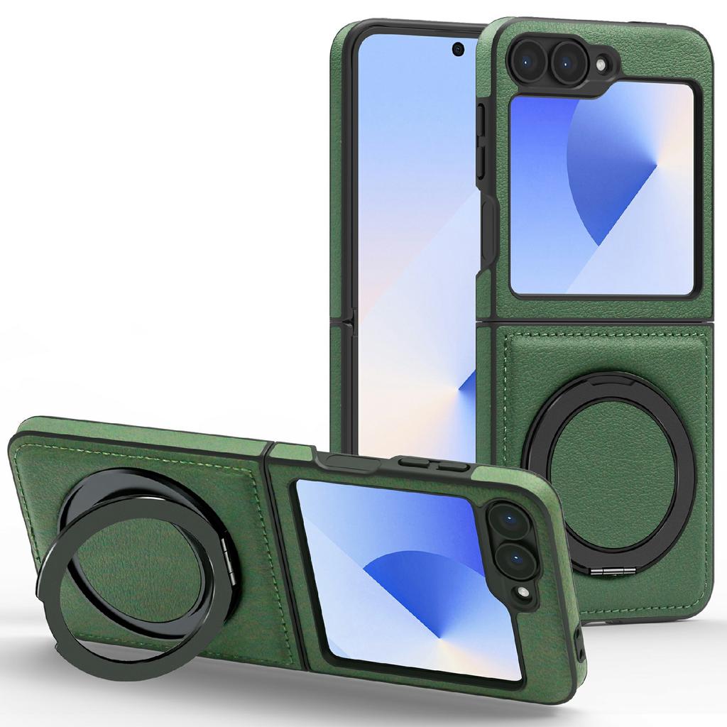For Samsung Galaxy Z Flip7 FE 5G/Z Flip6 5G Case with Ring Kickstand Magnetic Case PU Leather Back Cover