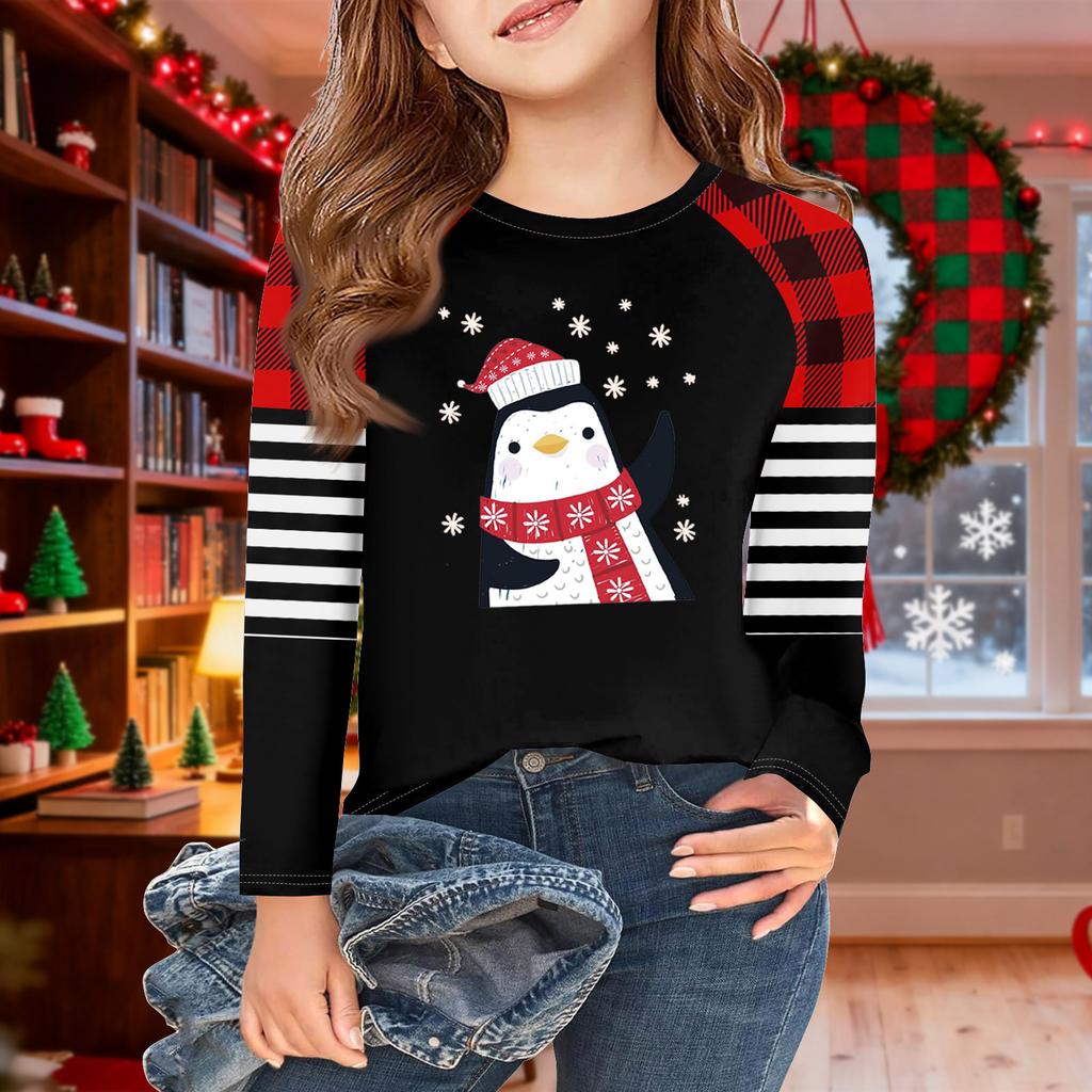 Girls Long Sleeve Christmas Day T Shirts Kids Fall Tops Crewneck Basic Tees 5-14Y