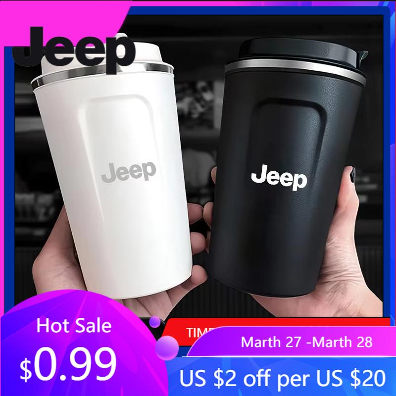 For Jeep 380ML Portable Car Coffee Cup Laser Auto Logo Insulated Mug For Jeep Wrangler Rubicon Renegade Compass Grand Cheroke