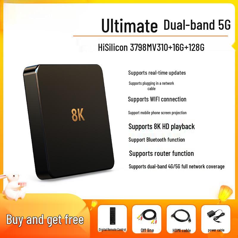 8K UHD Smart Voice-Controlled Wireless WiFi & Bluetooth 5G TV Box